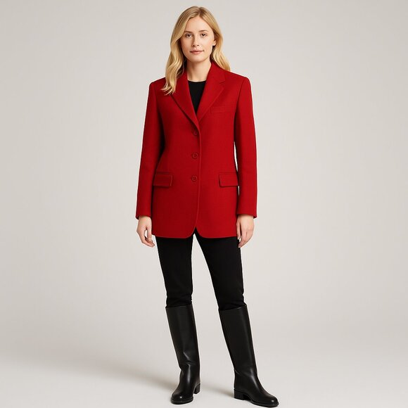 Weekend Max Mara Red Virgin Wool Single-breasted Blazer Short Coat Size 10 - Picture 4 of 14